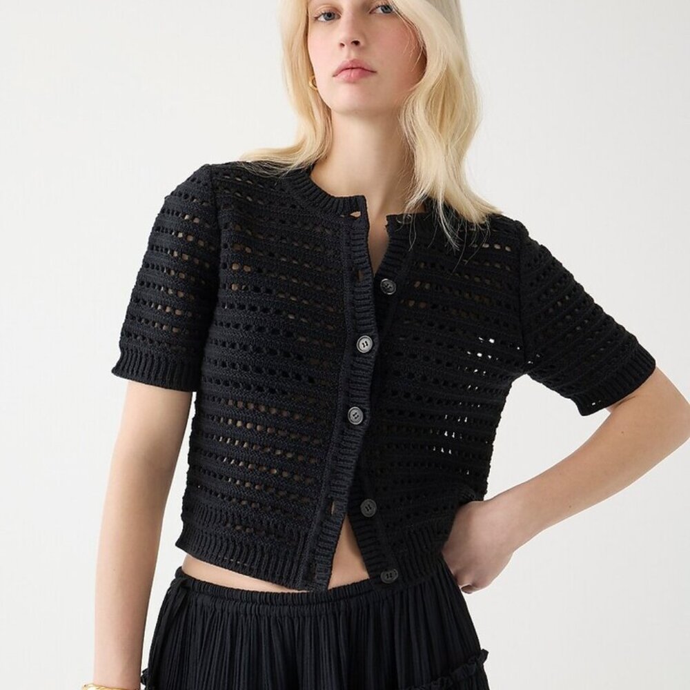 J.Crew Short-sleeve pointelle cardigan Black M